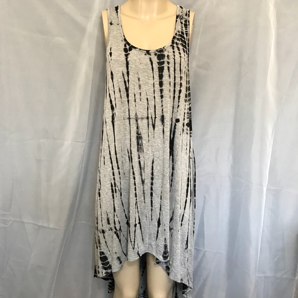 F21 Hi Lo Slouchy Black Grey Tie Die Dress Shirt - Picture 2 of 8